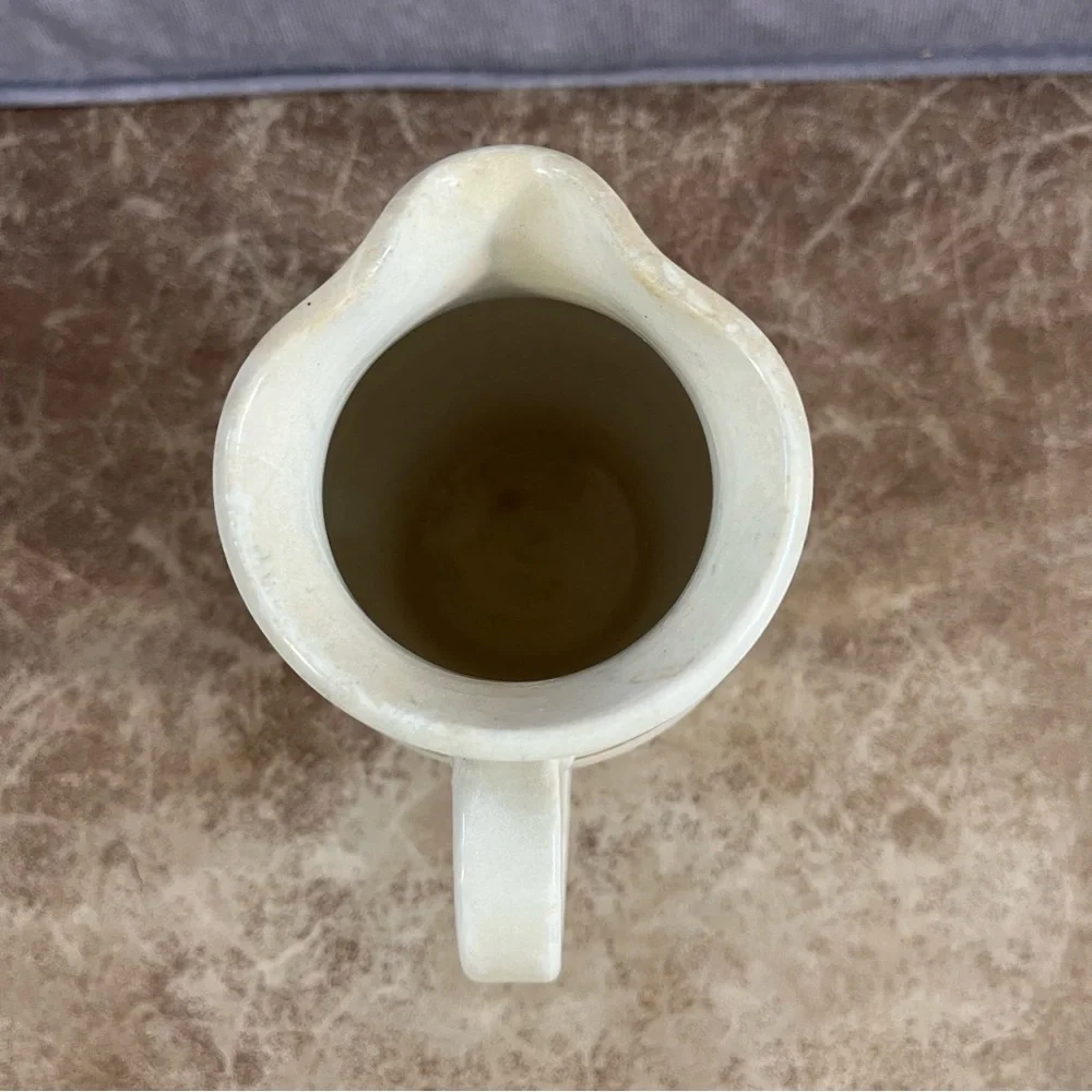 Suci Creamer Pottery Vase Signed Tan Color with Floral Design Approx 3‎ X 5 Inch